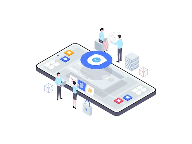 Vector business security isometric illustration. suitable for mobile app, website, banner, diagrams, infographics, and other graphic assets.