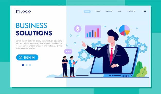 Vector business solutions landing page website illustration