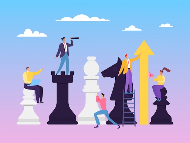 Business strategy chess concept  illustration. Ability to work in team depends on clear and competent distribution roles.