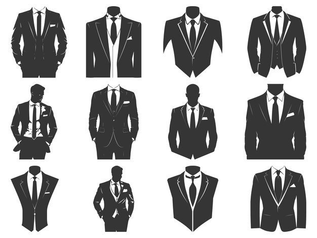 Vector business suits with tie silhouette set suits tie silhouette flat suit and tie icon tuxedo vector