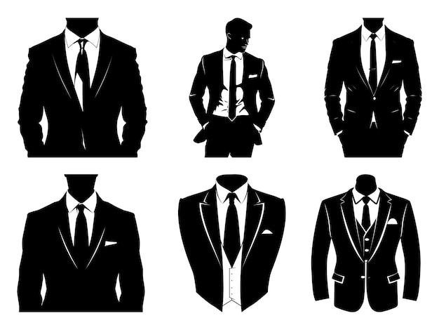 Vector business suits with tie silhouette set suits tie silhouette flat suit and tie icon tuxedo vector