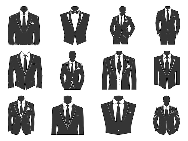 Vector business suits with tie silhouette set suits tie silhouette flat suits and tie icon tuxedo vector