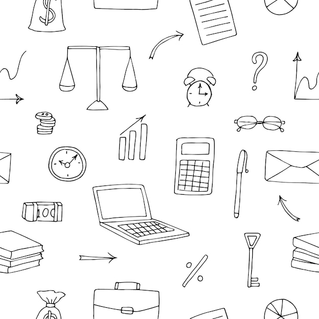 Business and work seamless pattern vector illustration hand drawing doodles