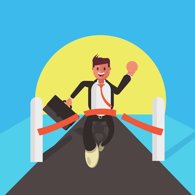 Businessman character crossing the finish line