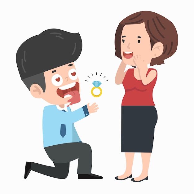 Businessman Fall in love Cartoon marriage proposal