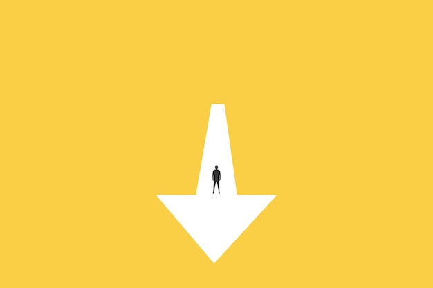 Businessman follow arrow for business opportunities visionary leadership different business routes Symbol of ambition motivation and long road ahead