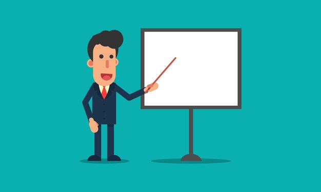 Businessman pointing at a blank board 