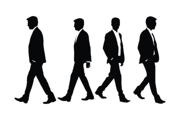 Businessmen wearing suits and walking in different positions Modern businessmen and employees with anonymous faces Male model posing in different styles on a white background