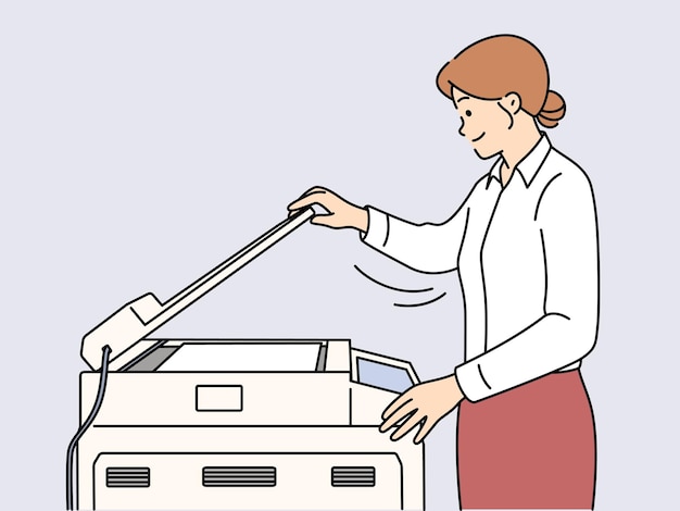 Vector businesswoman make document copy on machine