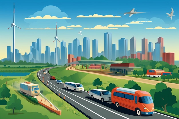 Vector bustling city landscape captured in flat vector