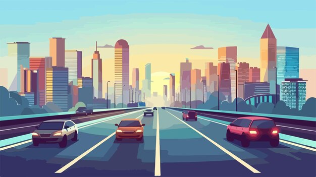 Vector busy highway traffic vector illustration