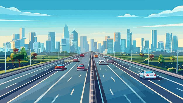 Vector busy traffic on highway vector illustration