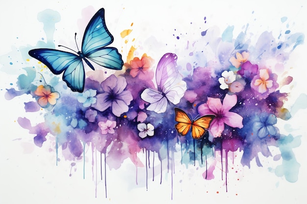 Butterfly Watercolor Floral Frame Design