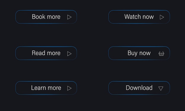 Button set. Read more, learn more, buy now, download, watch now, book more. Ui interface.