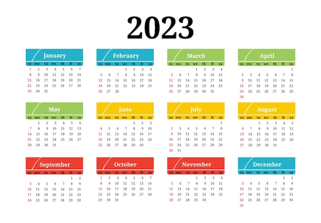 Calendar for 2023 isolated on a white background