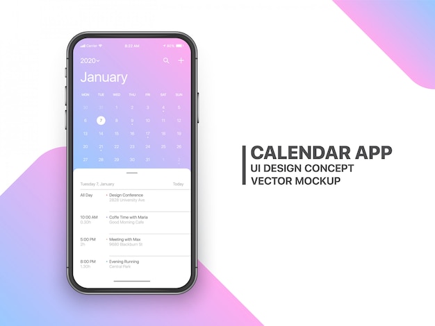 Vector calendar app ui ux concept january page