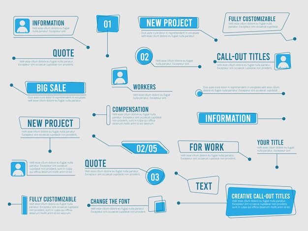 Vector callouts template. digital info boxes with marketing text modern simple communication callouts  labels.