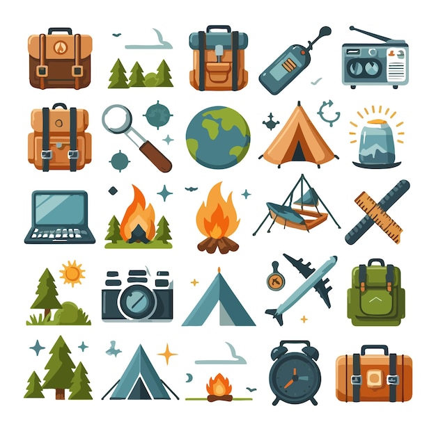 Vector camping elements set illustration