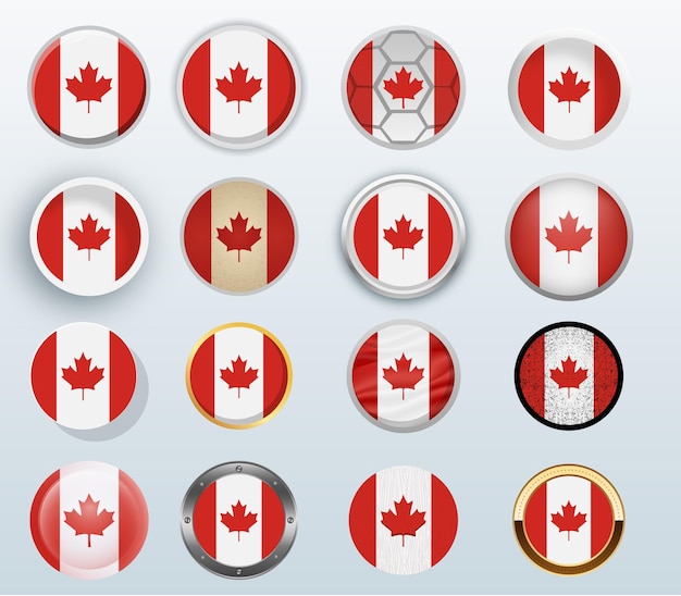 Vector canada round flag set with 16 different styles