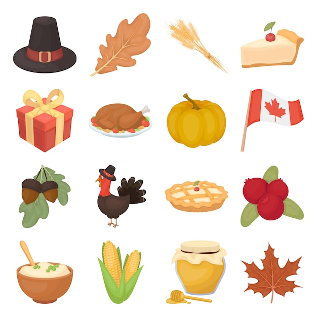 Canada Thanksgiving Day cartoon elements in set collection for design.