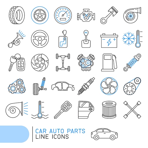 Car auto parts line icons