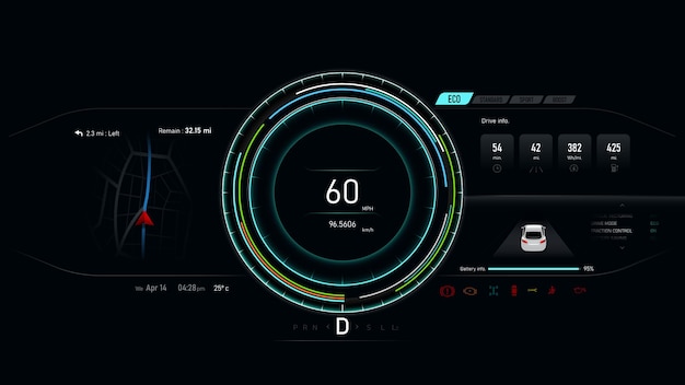 Vector car dashboard electric vehicle speedometer