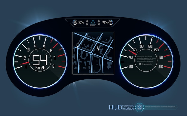 Vector car hud dashboard. abstract virtual graphic touch user interface.  futuristic user interface hud and infographic elements.