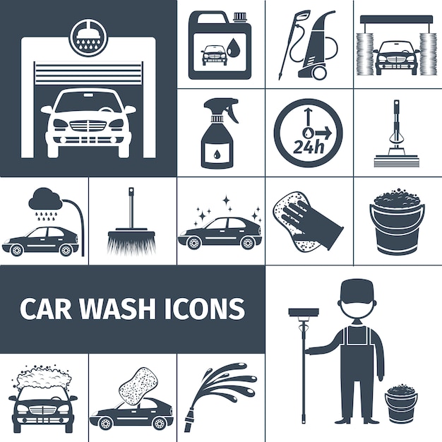 Car wash service icons set black