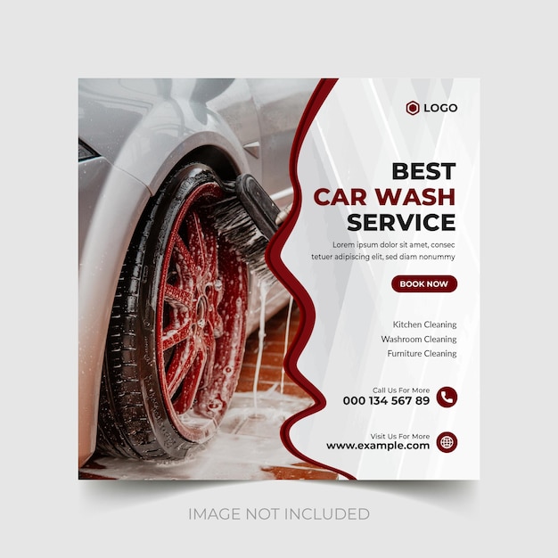 Car wash washing service creative social media banner design or square flyer