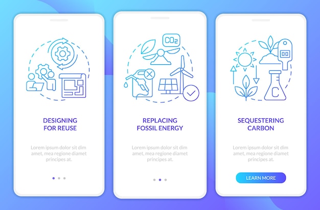 Carbon removal strategies blue gradient onboarding mobile app screen