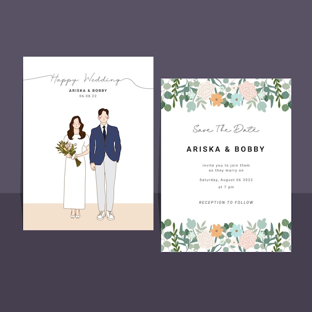 Vector card design invitation with wedding couple illustration