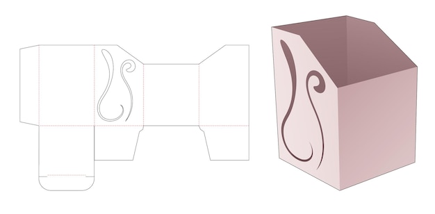 Cardboard stationery box with steciled curved line die cut template