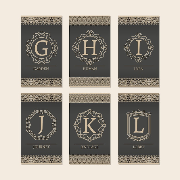 Vector cards set with monogram letters g-l