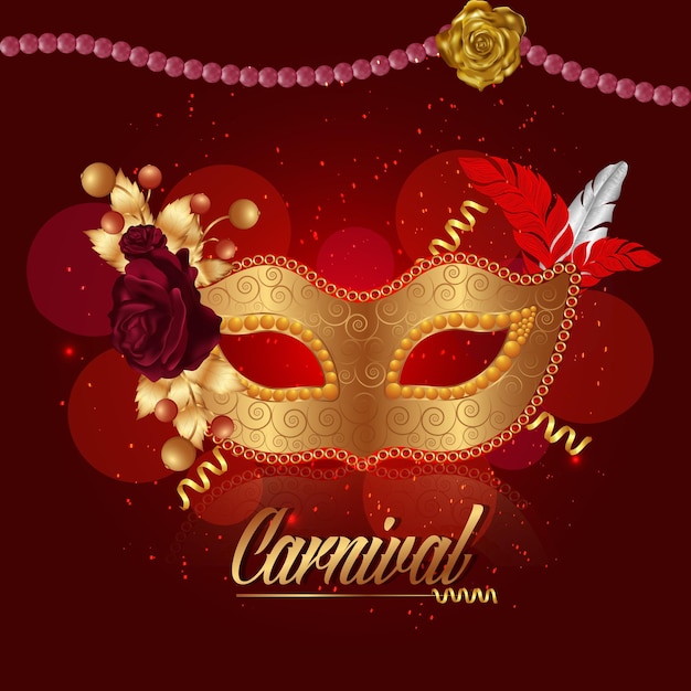 Vector carnival golden mask on red