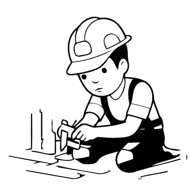 Carpenter working at construction site Vector flat cartoon illustration