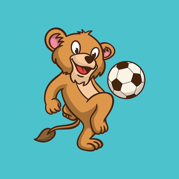 Cartoon animal design kids lion playing ball cute mascot logo