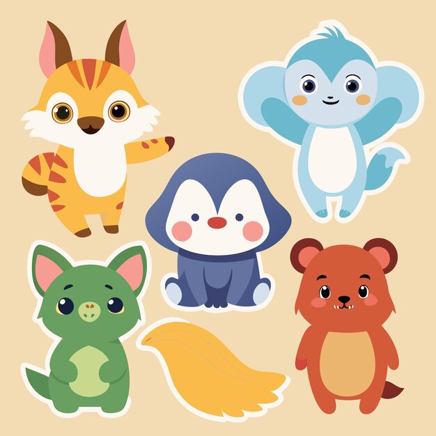 Vector cartoon animal stickers