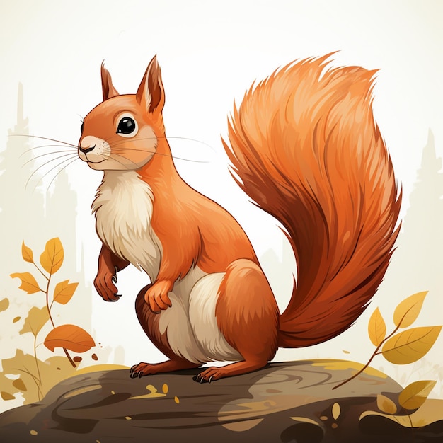 cartoon animal vector illustration forest squirrel cute funny character happy isolated wi