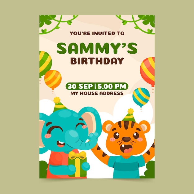 Cartoon animals birthday invitation template