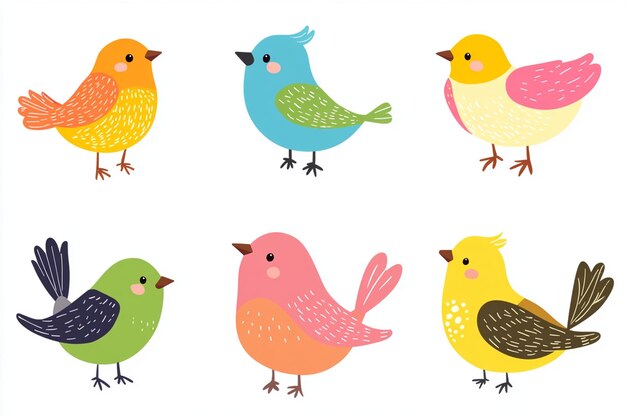 Vector cartoon birds clip art cute set vector