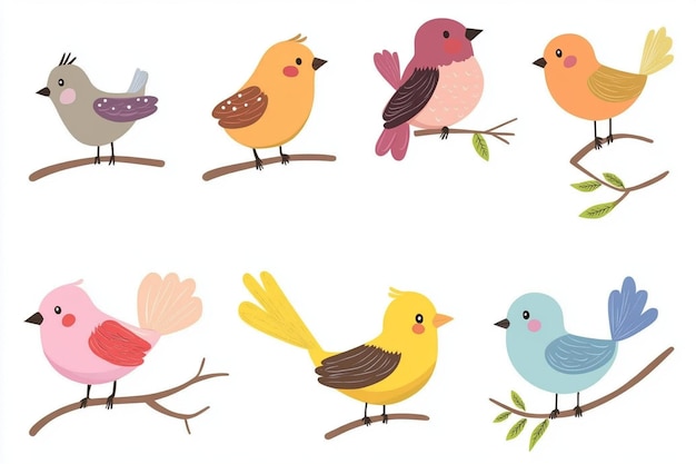 Vector cartoon birds clip art cute set vector