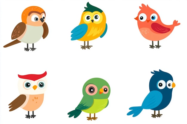 Vector cartoon birds vector flat style