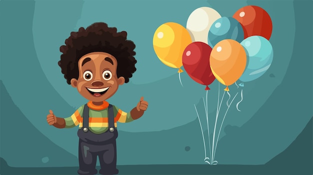 Vector a cartoon of a boy with a bunch of balloons in the background