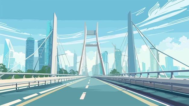 a cartoon of a bridge with a city in the background