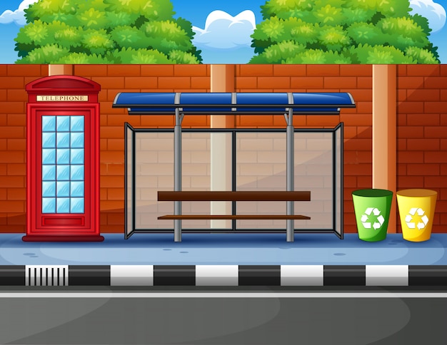 cartoon of a bus stop