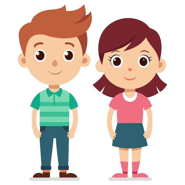 Vector cartoon carecter cute stylish young boy and girl on white background