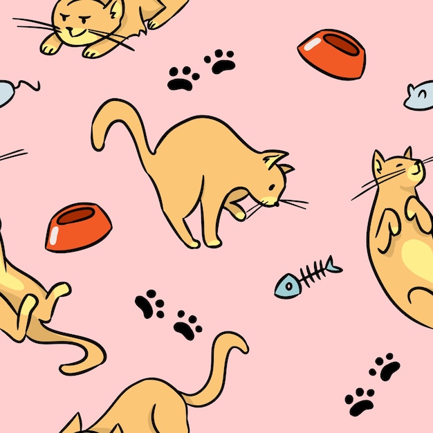 Cartoon cats colorful seamless pattern