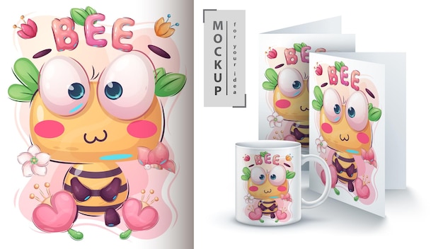 Cartoon character adorable love bee