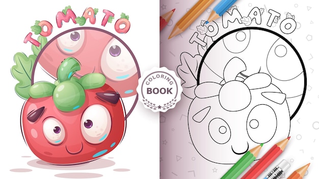 Cartoon character adorable tomato hand drawn style kids illustration