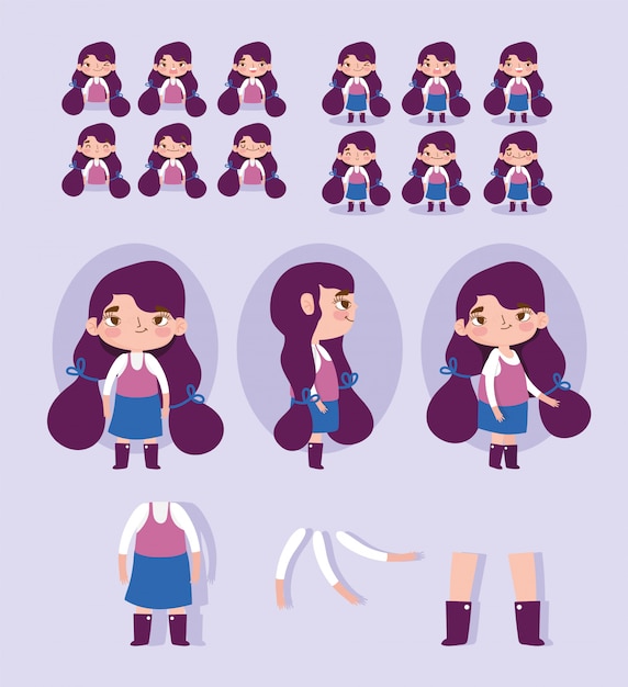 Vector cartoon character animation little girl some parts body